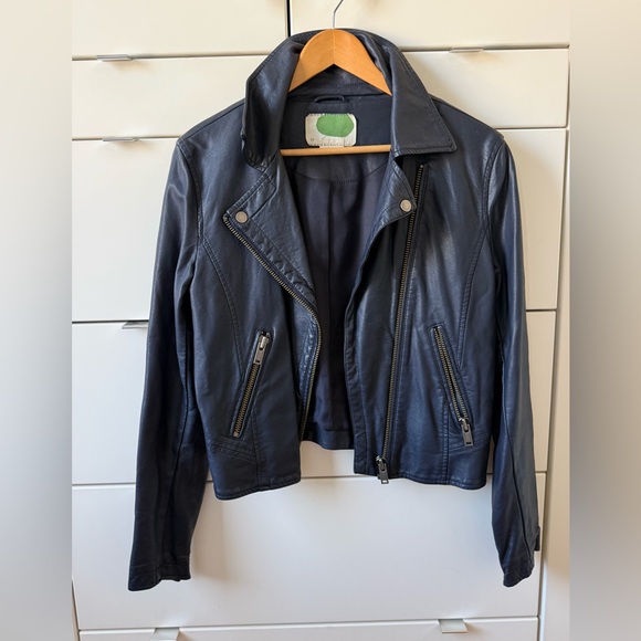 Anthropologie Vintage Vegan Leather Jacket — Navy Blue Size Small - Picture 4 of 7